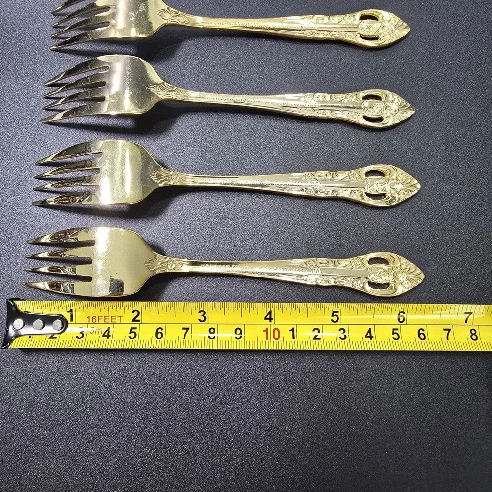 Hampton Silversmiths Gold SS Salad Forks Set of 4 Vintage Versailles Elegant
